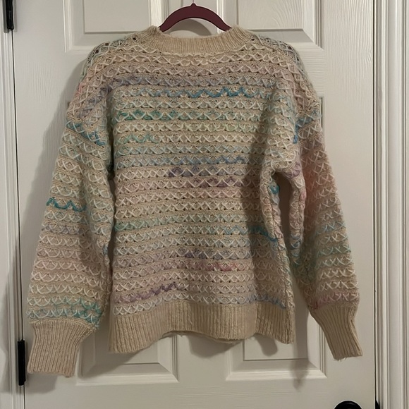 Cream and Rainbow Pastel Sweater Size Small - Picture 4 of 5